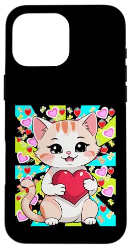 Sommer Kind Retro Katze Herz Katzen Sommerzeit 80er Kinder Hülle für iPhone 16 Pro Max von 80er 90er Katzen Retro Katze Vintage
