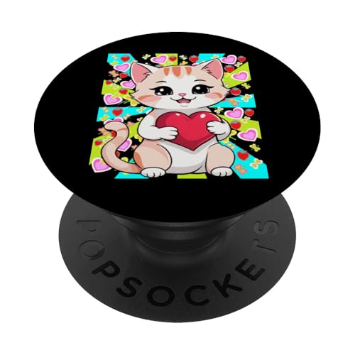 Sommer Kind Retro Katze Herz Katzen Sommerzeit 80er Kinder PopSockets Klebender PopGrip von 80er 90er Katzen Retro Katze Vintage