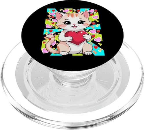 Sommer Kind Retro Katze Herz Katzen Sommerzeit 80er Kinder PopSockets PopGrip für MagSafe Sommer Kind Retro Katze Herz Katzen Sommerzeit 80er Kinder PopSockets PopGrip für MagSafe von 80er 90er Katzen Retro Katze Vintage