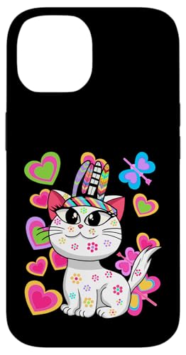 süßes Hippie Kätzchen Retro Katze Katzen Kinder 80er Sommer Hülle für iPhone 14 von 80er 90er Katzen Retro Katze Vintage