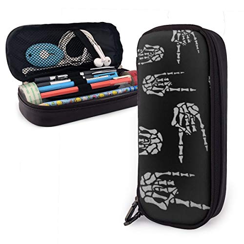 Pu Leder Federmäppchen Heavy Metal Skull Rock Hand Große Kapazität Federmäppchen Große Kapazität Aufbewahrung Bleistift Tasche Tragbare Büro Briefpapier Tasche Für Büro Schule Teenager von 831