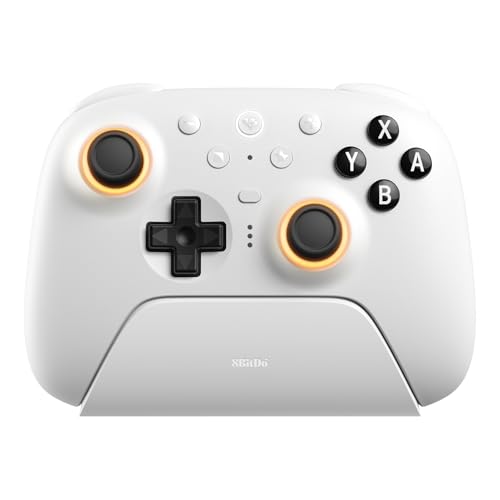8BitDo Ultimate 2 Bluetooth Controller for Switch & Windows PC, Switch Pro Controller with TMR Joysticks, Switchable Hall Effect/Tactile Triggers, Vibration and Motion Control, RGB Fire Ring, White von 8bitdo