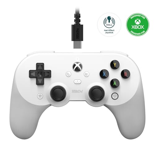 8bitdo Pro 2 Wired Controller for Xbox, Hall Effect Joystick Update, 3.5mm Audio Jack, Compatible with Xbox Series X|S, Xbox One, Windows 10/11 - Officially Licensed (White) von 8bitdo