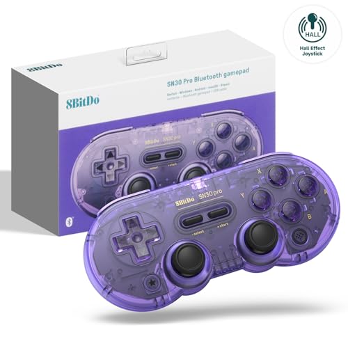 8bitdo SN30 PRO Bluetooth Controller Kompatibel mit Switch PC, Update zum Hall-Effekt-Joystick Kabelloses Gamepad für PC, Windows, Android, macOS, Steam, Raspberry Pi (Lila Ausgabe) von 8bitdo