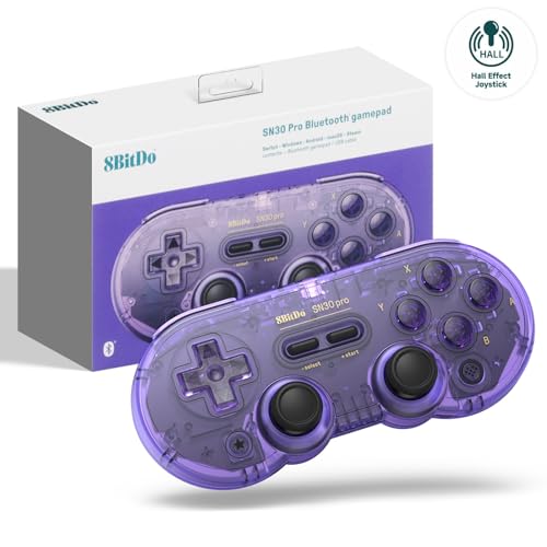 8Bitdo SN30 PRO Bluetooth-Gamecontroller Kompatibel mit Switch PC, Kabelloses Gamepad für PC, Windows, Android, macOS, Steam, Raspberry Pi (Lila Ausgabe) von 8bitdo