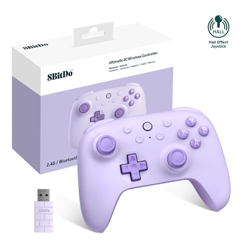 8bitdo Ultimate 2C Wireless Controller für Windows-PC und Android, mit 1000 Hz Abfragerate, Hall-Effekt-Joysticks und Hall-Triggern und Neu Belegbaren L4/R4-Stoßfängern, Turbofunktion (Lila) von 8bitdo
