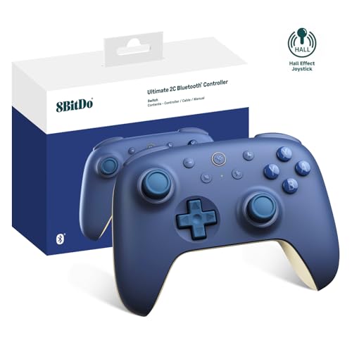 8bitdo Ultimate 2C Bluetooth-Controller für Switch, Hall-Effekt-Joysticks und Hall-Trigger [Kein Drift], Neu Zuordenbare L4/R4-Stoßfänger, 6-Achsen-Bewegungssteuerung und Rumpelvibration (Dunkelblau) von 8bitdo