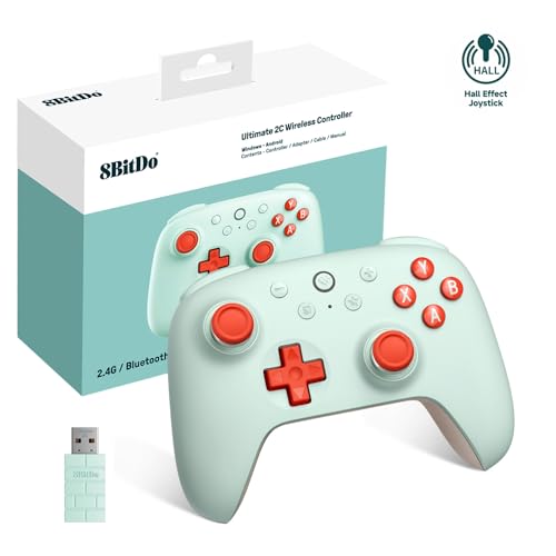 8bitdo Ultimate 2C Wireless Controller für Windows-PC und Android, mit 1000 Hz Abfragerate, Hall-Effekt-Joysticks und Hall-Triggern und Neu Belegbaren L4/R4-Stoßfängern, Turbofunktion (Hellgrün) von 8bitdo