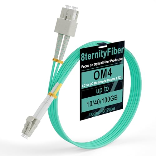 8ternityFiber OM4 LC-auf-SC-Glasfaser-Patchkabel, 20 m, 10 GB/40 GB/100 GB, Multimode-Duplex, 50/125um, Längenoptionen: 1 m-30 m, 2 mm LSZH von 8ternityFiber