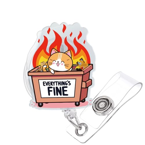 Everything's Fine Funny Dumpster Fire Badge Reel, Retractable Nurse Doctor Teacher Badge Holder Clip, Glitter ID Name Badge Reels with Alligator Clip for Student Teacher Medical Worker Everything's Fine Funny Dumpster Fire Badge Reel, Retractable Nurse Doctor Teacher Badge Holder Clip, Glitter ID Name Badge Reels with Alligator Clip for Student Teacher Medical Worker von 963RW
