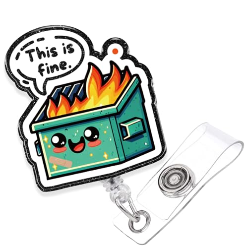 It's Fine Funny Dumpster Fire Badge Reel, Retractable RN Nurse Doctor Teacher Badge Holder Clip, Glitter ID Name Badge Holder with Alligator Clip for Student Teacher Medical Worker Accessories It's Fine Funny Dumpster Fire Badge Reel, Retractable RN Nurse Doctor Teacher Badge Holder Clip, Glitter ID Name Badge Holder with Alligator Clip for Student Teacher Medical Worker Accessories von 963RW