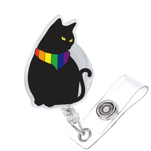 Krankenschwester-Abzeichen-Spule, LGBT schwarze Katze mit Regenbogen-Flagge, Gay Pride, einziehbar für Krankenschwestern, Namensschild, lustiger Stolz, LGBTQ, Regenbogen, Krankenpfleger, Arzt Krankenschwester-Abzeichen-Spule, LGBT schwarze Katze mit Regenbogen-Flagge, Gay Pride, einziehbar für Krankenschwestern, Namensschild, lustiger Stolz, LGBTQ, Regenbogen, Krankenpfleger, Arzt von 963RW