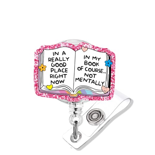 Lustiger Buchliebhaber, einziehbare Abzeichenspule, rosa Glitzer, Acryl, Abschluss-Geschenk für Ärzte, Krankenschwestern, Bibliothekare, Bücherwürmer von 963RW