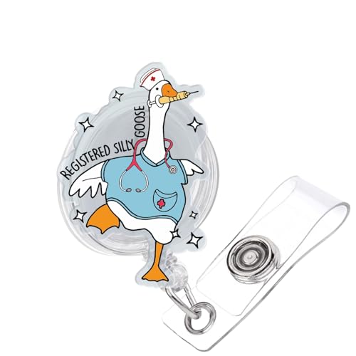 Lustiger alberner Gans-Ausweishalter, einziehbar, mit Ausweis-Clip für Krankenschwestern, Krankenschwestern, Namensschild, Karte, niedliches Acryl-Abzeichen, Zubehör für Studenten, Ärzte, RN, LPN, ER von 963RW