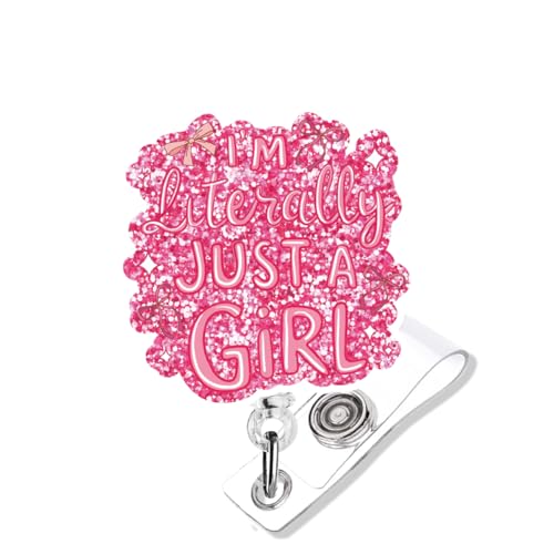 Niedlicher Ausweishalter, Aufschrift "I'm literally just a girl", rosa Schleifen, Krankenschwester-Ausweishalter, einziehbar, für Krankenpfleger, medizinischer Assistent für Studenten, Lehrer von 963RW