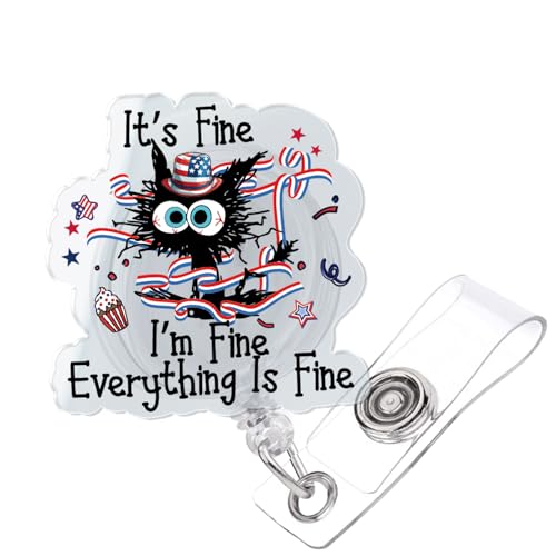 Patriotische Abzeichenrolle mit Krokodilklemme, Aufschrift "It's Fine I'm Fine Everything is Fine Everything is Fine Black Glitter Independence Day", mit Krokodilklemme, lustiger Katzen-Ausweishalter Patriotische Abzeichenrolle mit Krokodilklemme, Aufschrift "It's Fine I'm Fine Everything is Fine Everything is Fine Black Glitter Independence Day", mit Krokodilklemme, lustiger Katzen-Ausweishalter von 963RW