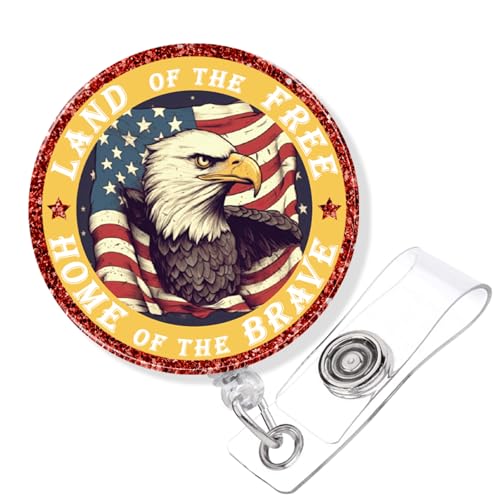 Unabhängigkeitstag, Patriotischer Adler, einziehbar, mit Acryl-Krokodilklemme, Ausweishalter, roter Glitzer, für Lehrer, Krankenschwestern, Studenten, 4. Juli Unabhängigkeitstag, Patriotischer Adler, einziehbar, mit Acryl-Krokodilklemme, Ausweishalter, roter Glitzer, für Lehrer, Krankenschwestern, Studenten, 4. Juli von 963RW