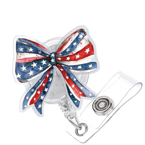 Unabhängigkeitstag, patriotische Schleife, einziehbar, mit Krokodilklemme, Acryl, Sterne und Streifen, Ausweishalter für Krankenschwestern, Krankenschwestern, Studenten, Lehrer Unabhängigkeitstag, patriotische Schleife, einziehbar, mit Krokodilklemme, Acryl, Sterne und Streifen, Ausweishalter für Krankenschwestern, Krankenschwestern, Studenten, Lehrer von 963RW