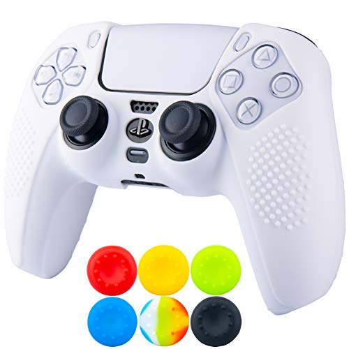 9CDeer 1 Stück von Silikon Besetzt Schutz Ärmel Fall Abdeckung Haut Hülle Cover Skin + 6 Thumb Grips für Playstation 5 / PS5 Controller Weiß von 9CDeer