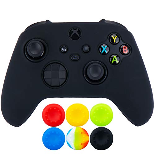 9CDeer 1 x Stück Schutzfolie Silikon Dick Hülle + 6 Thumb Grips & Staubdichte Stecker für Xbox Series X / S-Controller Schwarz von 9CDeer