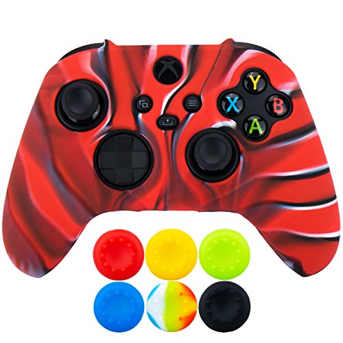 9CDeer 1 x Stück Schutzfolie Silikon Dick Hülle + 6 Thumb Grips & Staubdichte Stecker für Xbox Series X / S-Controller Tarnung rot von 9CDeer