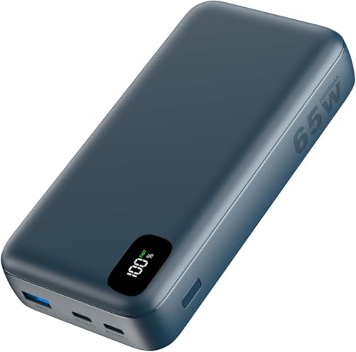 A ADDTOP Power Bank, 65W 20000mAh Power Bank PD3.0 + QC4.0 USB C Input & Output Quick Charge 3 Outputs External Charger for Laptop MacBook Dell XPS iPhone iPad Switch (Blue) von A ADDTOP