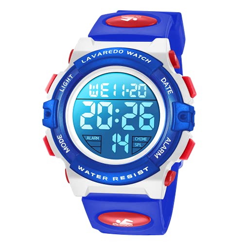 A ALPS Digital Uhren für Kinder Jungen - 5 ATM Wasserdicht Sports Outdoor Digitaluhren Kinder Silikon Armbanduhr mit Wecker/Stoppuhr/LED-Licht/Stoßfest/Datum,Elektronische Kinderuhren von A ALPS