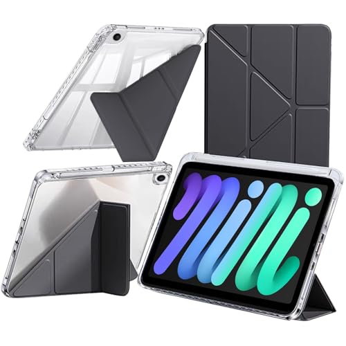 Hülle Kompatibel mit iPad Mini (A17 Pro, 2024, 7. Generation) / iPad Mini 6 2021 mit Stifthalter, Klare Stoßfest Schutzhülle, 6-in-1 Y Fold Ständer, Auto Schlafen/Wachen, Schwarz von A-BEAUTY