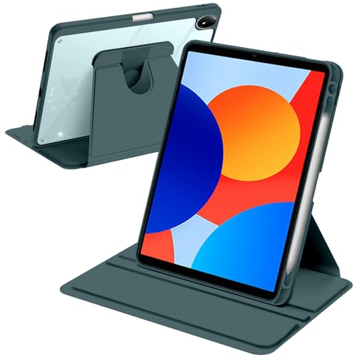 Rotierende Hülle Kompatibel mit Xiaomi Redmi Pad SE 8.7 Zoll 4G 2024 mit Stifthalter, 360° Drehung Ständer Klare Rückseite Schutzhülle, Auto Wachen/Schlafen, Dunkelgrün Rotierende Hülle Kompatibel mit Xiaomi Redmi Pad SE 8.7 Zoll 4G 2024 mit Stifthalter, 360° Drehung Ständer Klare Rückseite Schutzhülle, Auto Wachen/Schlafen, Dunkelgrün von A-BEAUTY