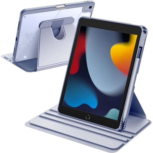 Rotierende Hülle Kompatibel mit iPad 9th/8th/7th Generation 10.2 Zoll 2021/2020/2019 / iPad Air 10.5 (3rd Generation 2019) / iPad Pro 10.5 Zoll 2017, Auto Wachen/Schlafen, Lavendel Lila von A-BEAUTY