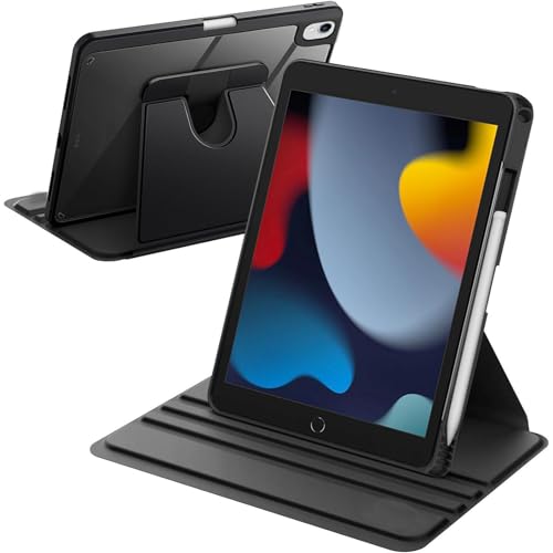 Rotierende Hülle Kompatibel mit iPad 9th/8th/7th Generation 10.2 Zoll 2021/2020/2019 / iPad Air 10.5 (3rd Generation 2019) / iPad Pro 10.5 Zoll 2017, Auto Wachen/Schlafen, Schwarz von A-BEAUTY