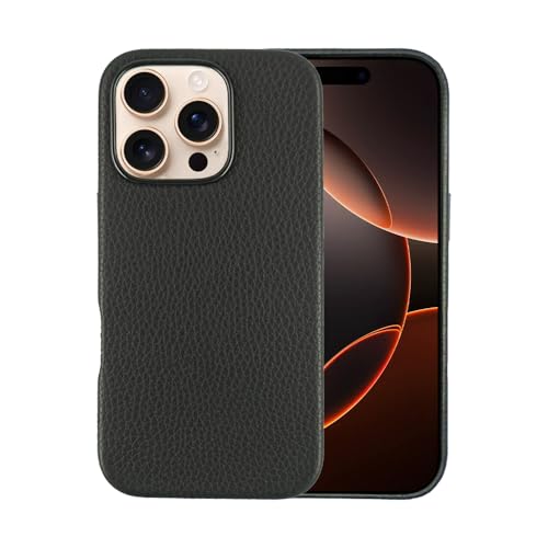 A-Case Amur Echtleder Schutzhülle für iPhone 16 Pro Max (6,9") – Premium Lederhülle [Kompatibel mit Magsafe] [Dünn & Elegant] Schwarz (iPhone 16 Pro Max) von A-CASE IT'S MY CASE