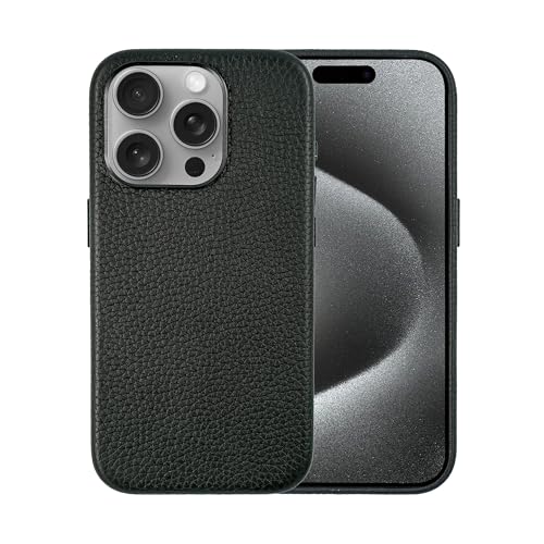 A-Case Amur Hülle für iPhone 15 Pro Max [Echtleder] [Kompatibel mit Magsafe] [Dünn & Elegant] Schutzhülle mit magnetisch starkem Halt Premium Lederhülle 6,7" Schwarz von A-CASE IT'S MY CASE