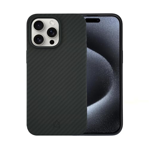 A-Case Savar Serie Hülle für iPhone 15 Pro Max, 1500D Aramidfaser, Ultradünn, Leicht, Kompatibel mit Magsafe, Schutzhülle mit Kameraschutz, Carbonfaser Handyhülle, Schwarz/Grau (Twill) von A-CASE IT'S MY CASE