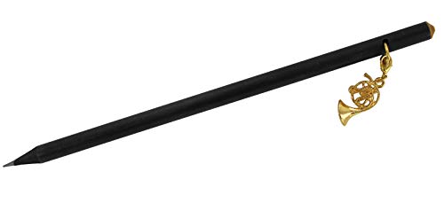 Bleistift schwarz mit goldenem Charm-Anhänger Horn - Geschenk für Musiker Bleistift schwarz mit goldenem Charm-Anhänger Horn - Geschenk für Musiker von A Gift Republic