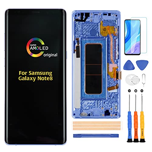 A-MIND Ersatzdisplay für Samsung Galaxy Note 8 N950 (mit Rahmen), für Note 8 2017 SM-N9500 N950F/DS/W/U LCD-Display, Montageteile, mit Displayschutzfolie und Werkzeug (blauer Rahmen) von A-MIND