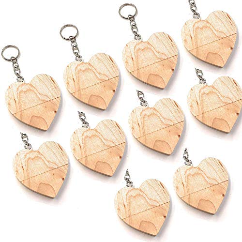 A Plus+ Speicherstick 64GB USB Stick Flash Drive Wasserdicht Schlüsselanhänger USB Hölzerne Herzform (Pack of 10) von A Plus