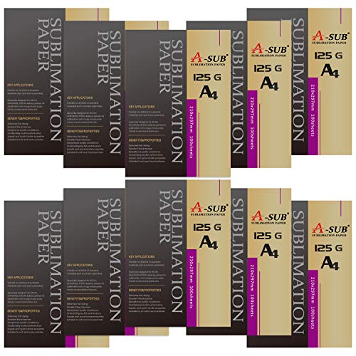 A-SUB Sublimationspapier A4, 210x297 mm, 1000 Blatt, 125 g/m², kompatibel mit EPSON, SAWGRASS, RICOH, BROTHER Sublimationsdruckern von A-SUB