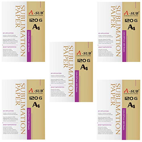 A-SUB Sublimationspapier A4, 210x297 mm, 500 Blatt, 120 g/m², kompatibel mit EPSON, SAWGRASS, RICOH, BROTHER Sublimationsdruckern von A-SUB