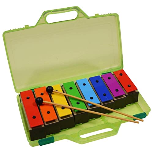 A-Star Buntes Glockenspiel-Set mit 8 Sopran-Regenbogen-Diatonischen Glockenspiel-Xylophonen in grünem Hartschalenkoffer mit zwei Schlägeln – C6 bis C7 von A-Star