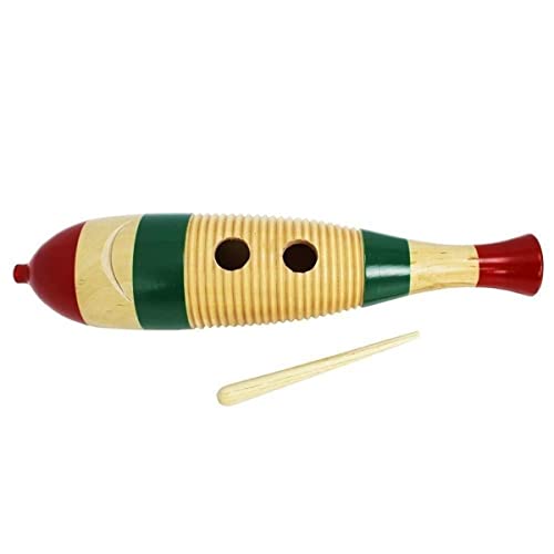 A-Star Guiro-Schaber aus Holz in kleiner Fischform mit Schläger, Rhythmus-Schlaginstrument von A-Star