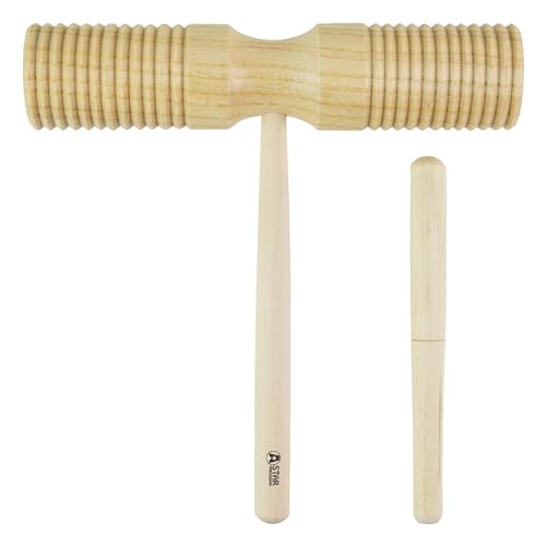 A-Star Guiro-Schaber aus zweifarbigem Holzblock mit Holzschlägel, Percussion-Rhythmusblock von A-Star