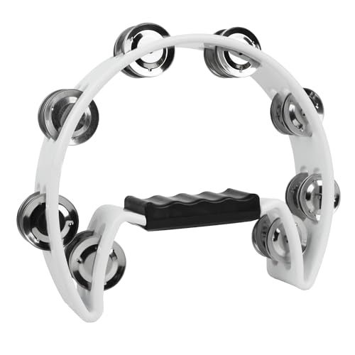 A-Star Halbmond-Tamburin, Double Jingle Bell Cutaway mit ergonomischem Griff – Sänger, Bands, Musiker, Musikunterricht – Weiß von A-Star