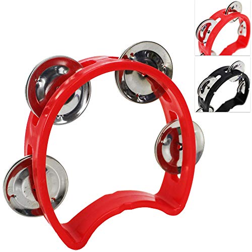 A-Star Kleines Halbmond-Tamburin aus Kunststoff im Cutaway-Design, 4 einzelne Metallklingelglocken – Rot von A-Star