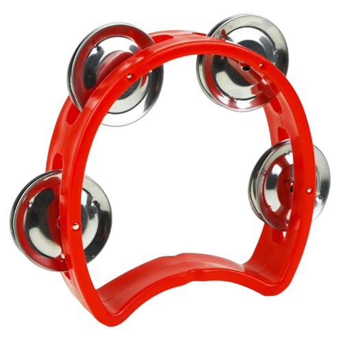 A-Star Kleines Halbmond-Tamburin aus Kunststoff im Cutaway-Design, 4 einzelne Metallklingelglocken – Rot von A-Star