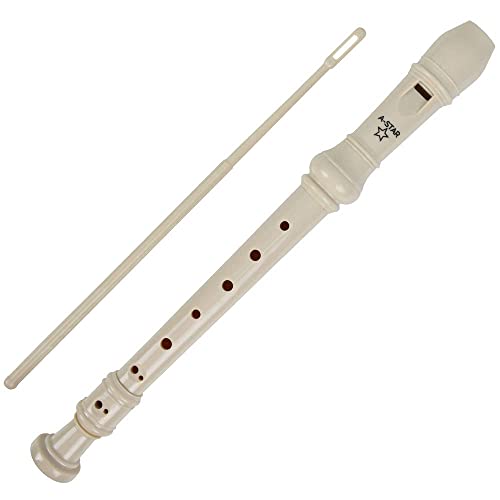 A-Star Sopran-/Descant-Schulblockflöteninstrument, englische/barocke Griffweise – Tonart C mit Lerntabelle, Tasche, Putzstock – Beige von A-Star