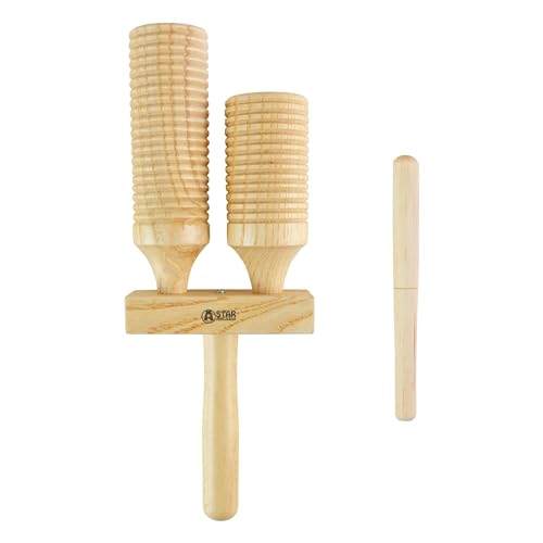 A-Star Two Tone Double Wood Block Agogo Guiro Scraper mit Holzschlägel, Percussion-Rhythmusblock von A-Star