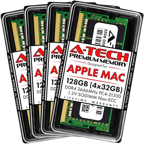 A-Tech 128GB Kit (4x32GB) DDR4 2666MHz RAM für Apple 2019 & 2020 iMac 27" Retina 5K (iMac19,1 iMac20,1 iMac20,2) | PC4-21300 SO-DIMM 260-Pin Max Memory Upgrade von A-Tech
