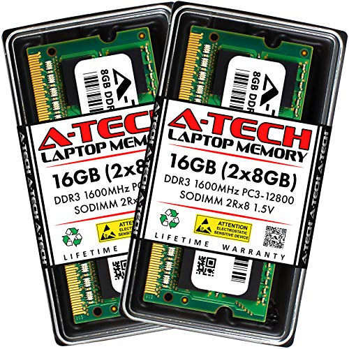 A-Tech 16GB (2x8GB) DDR3 1600MHz SODIMM PC3-12800 2Rx8 1,5V CL11 Non-ECC Unbuffered 204-Pin SO-DIMM Notebook Laptop RAM Memory Upgrade Kit von A-Tech