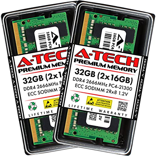 A-Tech 32 GB (2 x 16 GB) DDR4 2666 MHz PC4-21300 (PC4-2666V) CL19 ECC SODIMM 2Rx8 1,2 V 260-Pin RAM Speicher für Microserver, Workstation und Netzwerkplattformen von A-Tech